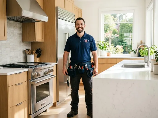 Appliance Repair Hero technician in a Bells, TX kitchen after an appliance repair